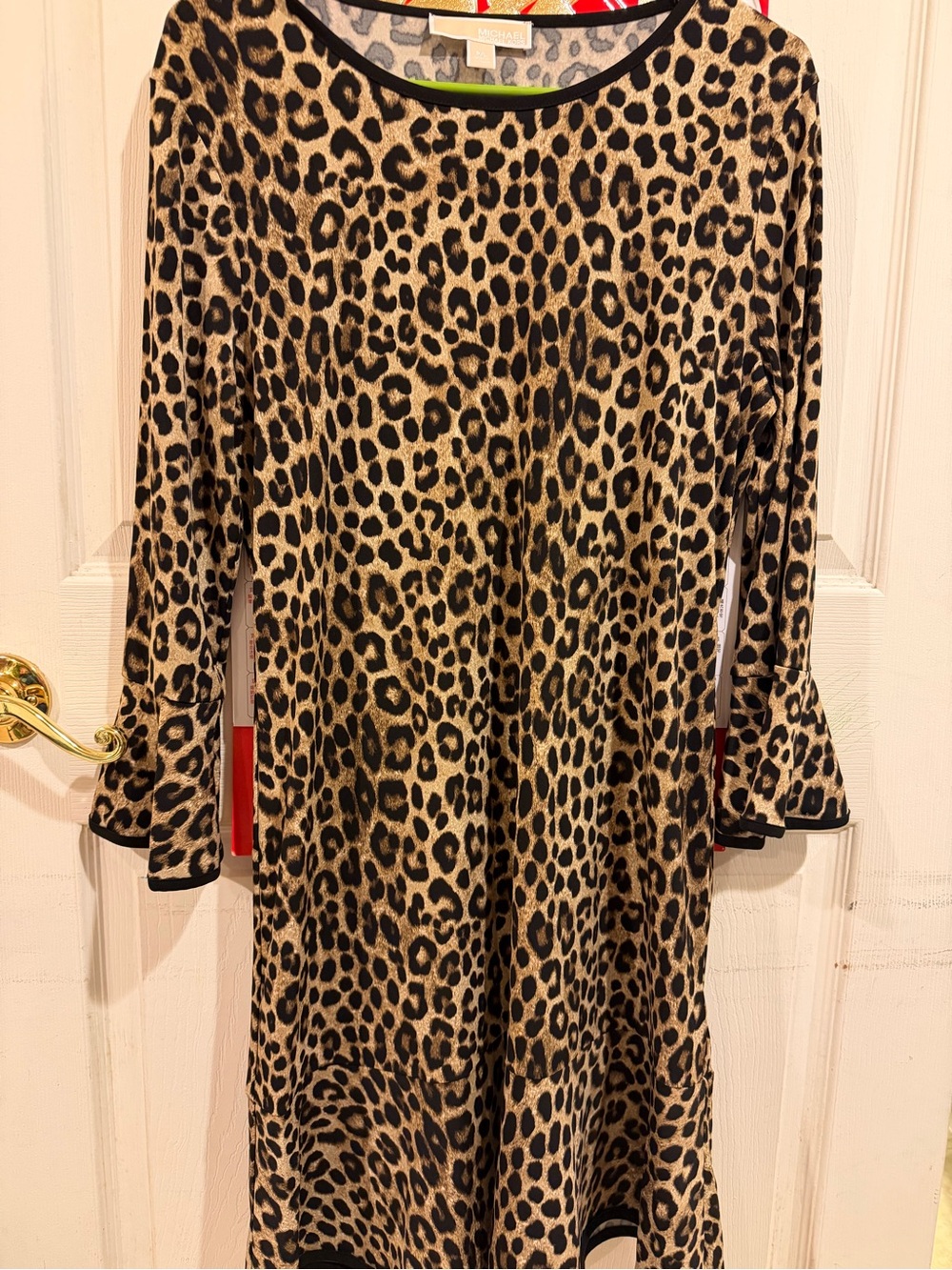 Michael Kors Leopard Print Long Sleeve Dress - Beige/Black
